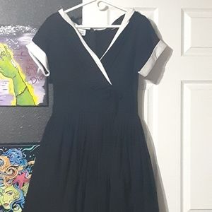Unique Vintage Black Dress White Trim